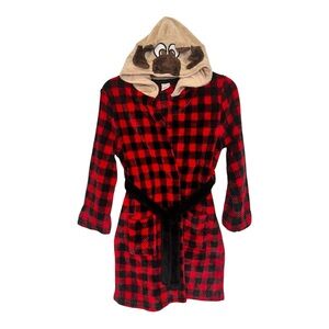 Cat & Jack | Red Black Deer Hoodie Long Sleeve Belt Bathrobe 8/10